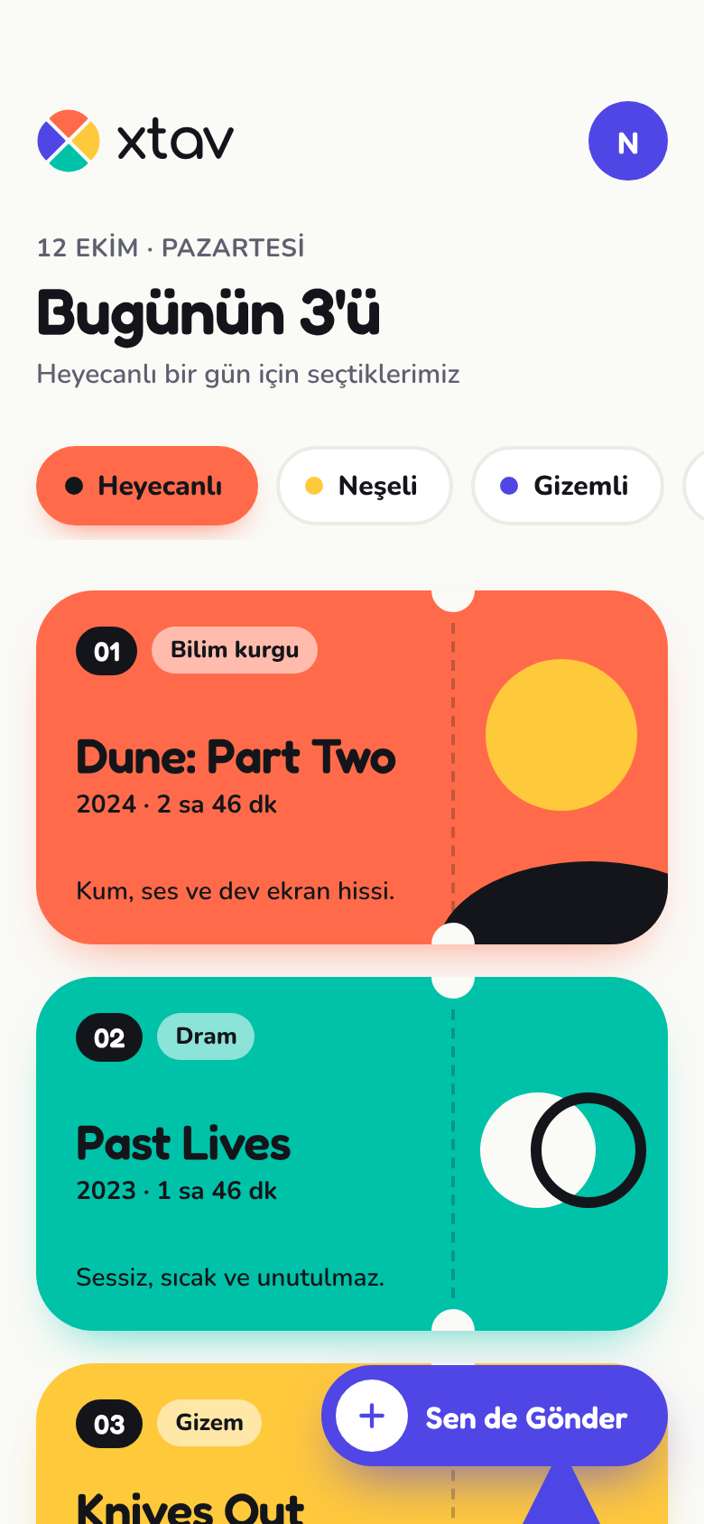 xtav ana sayfası: Heyecanlı ruh hali için Bugünün 3'ü